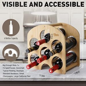 Piopro Countertop Wine Rack, 6 Wine Bottle Holder, Portable Wine Holder Stand, Small Wine Rack, Wooden Wine Storage, Wine Organizer for Cabinet, Table Top