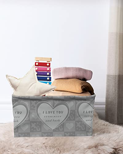 Large Capacity Storage Bins Valentine's Day I Love You to the Moon and Back Storage Cubes, Collapsible Storage Baskets for Organizing for Bedroom Living Room Shelves Home 15x11x9.5 In