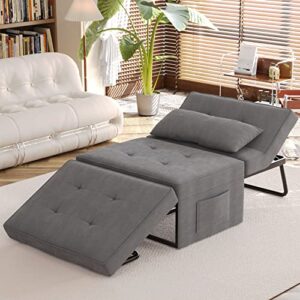iroomy sofa bed sleeper chair with pillow, convertible 4 in 1 multi-function adjustable recline linen guest and folding multifunctional ottoman foldable bed for small spaces (dark grey)