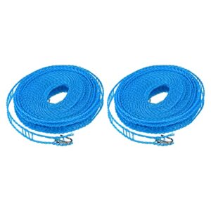 uxcell portable clothesline, 26.24ft nylon windproof non-slip washing line rope for courtyard outdoor travel camping laundry drying, blue 2 pcs