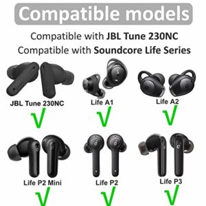 9 Pairs Ear Tips Compatible with JBL Tune 230NC TWS in-Ear Headphones, S/M/L 3 Size Silicone Eartips Earbuds Ear Buds Gel Wings Skin Accessories Compatible with Soundcore Life Series - Gray