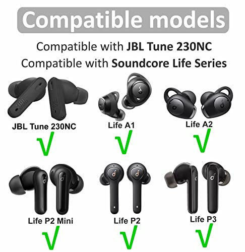 9 Pairs Ear Tips Compatible with JBL Tune 230NC TWS in-Ear Headphones, S/M/L 3 Size Silicone Eartips Earbuds Ear Buds Gel Wings Skin Accessories Compatible with Soundcore Life Series - Gray