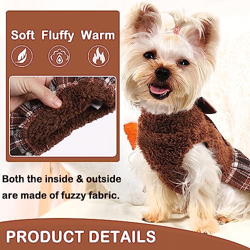 Fall Dog Clothes Dog Sweater Dress for Small Dogs Girl, Plaid Hem, Turtleneck, Fluffy Female Dog Clothes Winter Warm Pet Clothes Fuzzy Puppy Coat Apparel Outfit Yorkie Chihuahua Clothes, XS, Brown