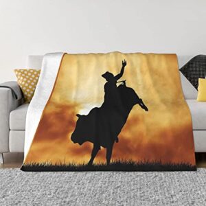 western cowboy bull rider at sunset ultra soft fleece blanket warm sofa & bed blanket for all seasons 60"x50"