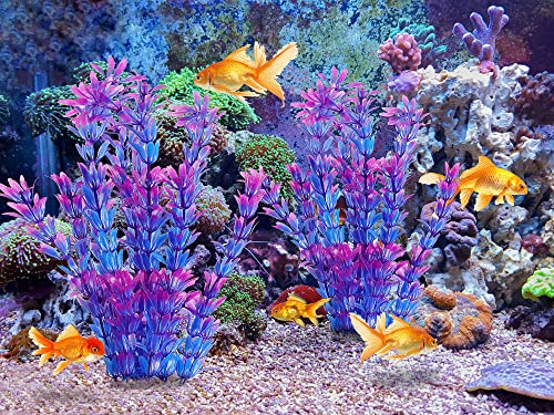 OSOPOLA 2 PCS Artificial Water Plants Décor - 11 Inch Purple Emulational Plastic Aquatic Plants with Fluffy Leaf Ornaments for Home Office Fish Tank Aquarium Decorations FD02PE0A