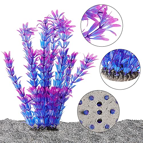 OSOPOLA 2 PCS Artificial Water Plants Décor - 11 Inch Purple Emulational Plastic Aquatic Plants with Fluffy Leaf Ornaments for Home Office Fish Tank Aquarium Decorations FD02PE0A