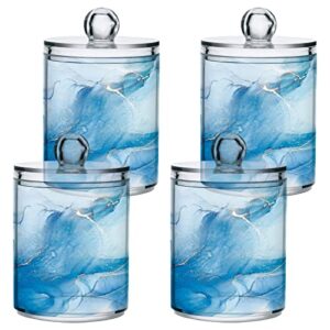 ALAZA 2 Pack Qtip Holder Dispenser Teal Turquoise Marble Bathroom Organizer Canisters for Cotton Balls/Swabs/Pads/Floss,Blue Marble Plastic Apothecary Jars for Vanity