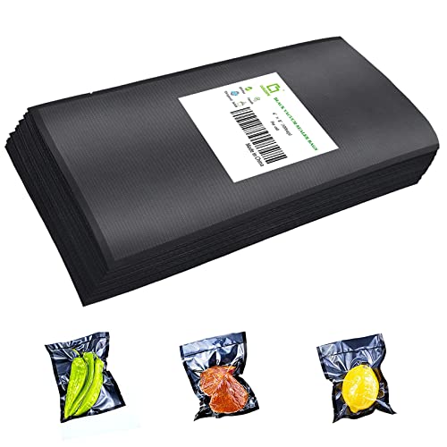 CANLENPK 4x8Inch/10x20cm Small Black Back and Clear Front Vacuum Sealer Bags,Food Storage Bag,Seal Meal Snack Fruit Nut,Boil Steam Heat Freeze,Commercial Grade Heavy Duty Sealable Bags (100PCS)