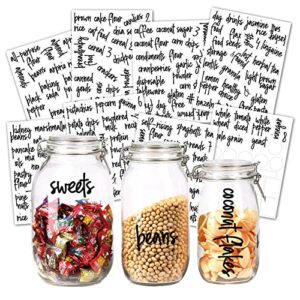 Pantry Labels Spice Jar Labels for Food Containers 168Pcs Kitchen Food Stickers Labels for Storage Bins Bottles Containers Black Text Preprinted Waterproof Removable