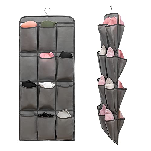 ANIZER Dual Sided Hanging Shoe Organizer for Closet with 24 Large Pockets Hanging Shoe Rack Holder with Rotating Hanger (GREY)