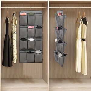 ANIZER Dual Sided Hanging Shoe Organizer for Closet with 24 Large Pockets Hanging Shoe Rack Holder with Rotating Hanger (GREY)