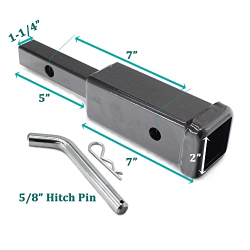 X-Haibei 1-1/4" to 2" Trailer Hitch Receiver Adapter, 7 Inch Extension Length, 350 Lbs Tongue Weight, 1 pcs 5/8 inch Hitch Pin