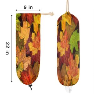 Plastic Bag Holder Autumn Maple Leaves Pattern Grocery Bag Organizer Hanging Kitchen Plastic Bag Storage/Garbage Shopping Bag Trash Bags Dispenser for Farmhouse Kitchen Home Decor