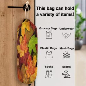 Plastic Bag Holder Autumn Maple Leaves Pattern Grocery Bag Organizer Hanging Kitchen Plastic Bag Storage/Garbage Shopping Bag Trash Bags Dispenser for Farmhouse Kitchen Home Decor