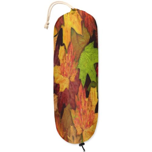 Plastic Bag Holder Autumn Maple Leaves Pattern Grocery Bag Organizer Hanging Kitchen Plastic Bag Storage/Garbage Shopping Bag Trash Bags Dispenser for Farmhouse Kitchen Home Decor