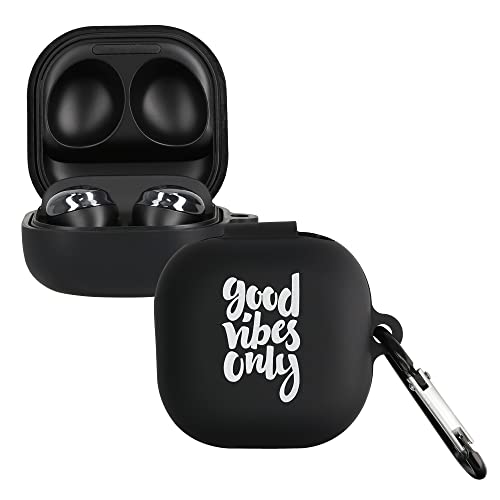 kwmobile Silicone Case Compatible with Samsung Galaxy Buds 2 Pro/Buds 2 / Buds Live - Case Soft Cover - Good Vibes Phrase White/Black