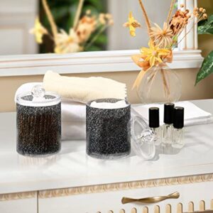 ALAZA 2 Pack Qtip Holder Dispenser Sequin-Black Glitter Bathroom Organizer Canisters for Cotton Balls/Swabs/Pads/Floss,Plastic Apothecary Jars for Vanity