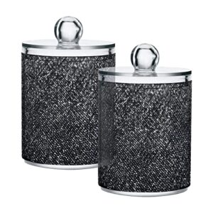 alaza 2 pack qtip holder dispenser sequin-black glitter bathroom organizer canisters for cotton balls/swabs/pads/floss,plastic apothecary jars for vanity