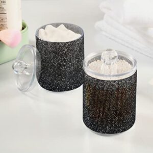 ALAZA 2 Pack Qtip Holder Dispenser Sequin-Black Glitter Bathroom Organizer Canisters for Cotton Balls/Swabs/Pads/Floss,Plastic Apothecary Jars for Vanity