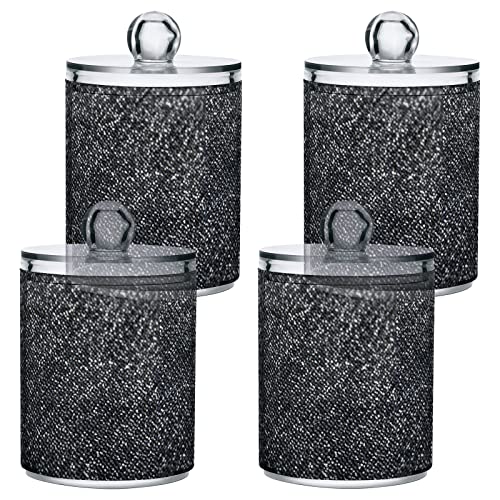 ALAZA 2 Pack Qtip Holder Dispenser Sequin-Black Glitter Bathroom Organizer Canisters for Cotton Balls/Swabs/Pads/Floss,Plastic Apothecary Jars for Vanity