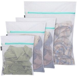 ansfind mesh laundry bags for delicates 4pack small durable honeycomb mesh wash bags garment bags for laundry washer and dryer (1 m 16×20 inch，2 s 12×16 inch, 1 xs 10×12inch)