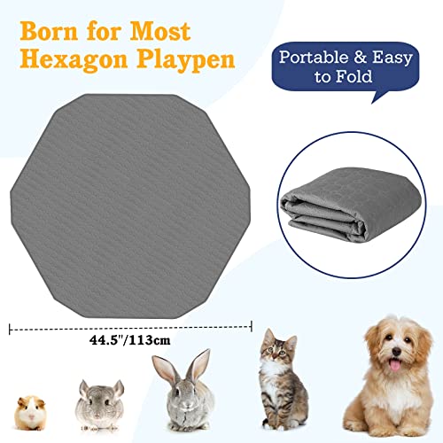 Pawaboo Hexagon Washable Liner for Small Animals, Portable Reusable Guinea Pig Playpen Pad Hamster Cage Pee Pad, Super Absorbent Portable Waterproof Mat for Rabbit, Chinchilla, 【Playpen not Included】