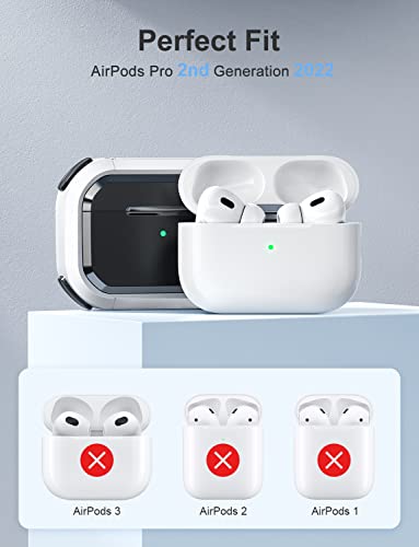Link Dream AirPods Pro 2 Cases Cover Tough TPU ABS Case with Keychain Full Protective Cover for AirPods Pro 2nd Generation 2022 (Black+White)