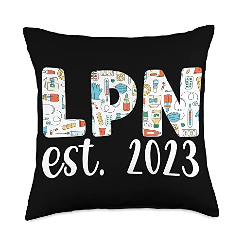 Student LPN Graduation Est. 2023 Licensed Practical LPN Nurse to Be Throw Pillow, 18x18, Multicolor