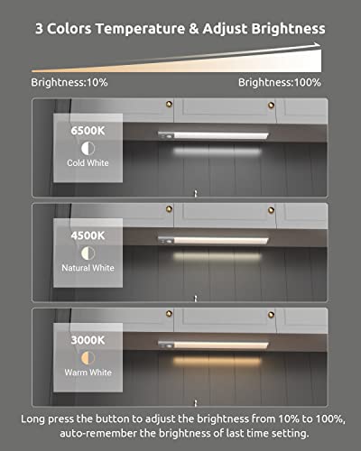 Pluralla Closet Light Rechargeable, 41 LED Under Cabinet Light with Motion Sensor, Magnetic Wireless Light Fixtures, 3 Colors Dimmable Under Counter Night Light for Kitchen/Wardrobe/Stairway - 2 Pack