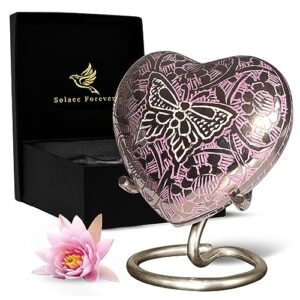 butterfly heart urn - purple heart keepsake urn for human ashes with stand & box - purple butterfly urn - honor your loved one with mini purple urn heart shaped - small urn for female & infants