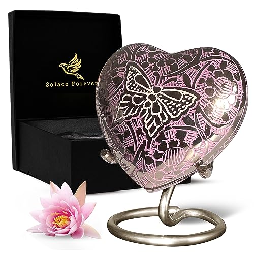 Butterfly Heart Urn - Purple Heart Keepsake Urn for Human Ashes with Stand & Box - Purple Butterfly Urn - Honor Your Loved One with Mini Purple Urn Heart Shaped - Small Urn for Female & Infants