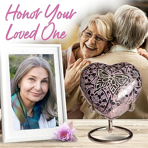 Butterfly Heart Urn - Purple Heart Keepsake Urn for Human Ashes with Stand & Box - Purple Butterfly Urn - Honor Your Loved One with Mini Purple Urn Heart Shaped - Small Urn for Female & Infants