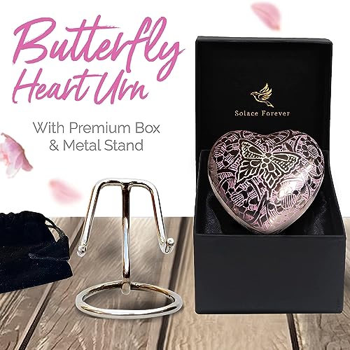 Butterfly Heart Urn - Purple Heart Keepsake Urn for Human Ashes with Stand & Box - Purple Butterfly Urn - Honor Your Loved One with Mini Purple Urn Heart Shaped - Small Urn for Female & Infants