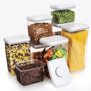 tourdeus pop container 8-piece airtight food storage with lids, bpa-free leakproof stackable - ideal for flour cereal snacks & pantry organization - 3.5qt, 2.9qt, 2.1qt, 1.3qt sizes