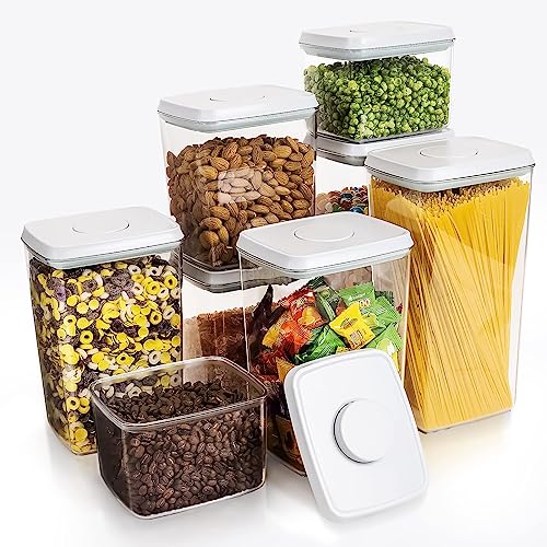 Tourdeus Pop Container 8-Piece Airtight Food Storage with Lids, BPA-Free Leakproof Stackable - Ideal for Flour Cereal Snacks & Pantry Organization - 3.5Qt, 2.9Qt, 2.1Qt, 1.3Qt Sizes