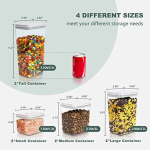 Tourdeus Pop Container 8-Piece Airtight Food Storage with Lids, BPA-Free Leakproof Stackable - Ideal for Flour Cereal Snacks & Pantry Organization - 3.5Qt, 2.9Qt, 2.1Qt, 1.3Qt Sizes