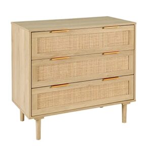 hopubuy 3 drawer dresser for bedroom, rattan modern closet dressers chest of drawers, wood oak storage chest for kids bedroom, hallway, living room