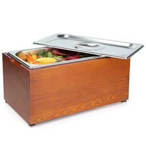 kitchen countertop pine wood compost bin, stainless steel smell proof anti-rust insert with lid and pine wood box - 1.6 gal (brown)