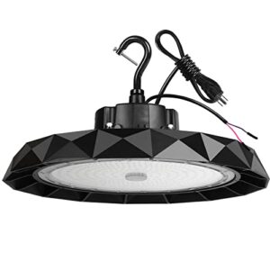 honmy led high bay light 100w 1-10v dimmable 5000k 15000lm ip65 waterproof ufo commercial bay lighting with 5ft us cable plug for warehouse workshop garage factory lights fixture