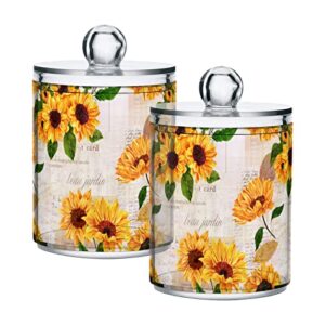 xigua 2 pack sunflower qtip holder dispenser with lids 14 oz bathroom storage organizer set,clear apothecary jars food storage containers for tea,coffee,cotton ball,cotton swab,floss