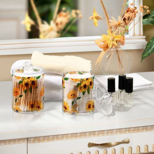 xigua 2 Pack Sunflower Qtip Holder Dispenser with Lids 14 oz Bathroom Storage Organizer Set,Clear Apothecary Jars Food Storage Containers for Tea,Coffee,Cotton Ball,Cotton Swab,Floss