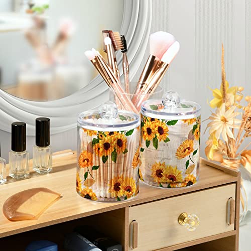 xigua 2 Pack Sunflower Qtip Holder Dispenser with Lids 14 oz Bathroom Storage Organizer Set,Clear Apothecary Jars Food Storage Containers for Tea,Coffee,Cotton Ball,Cotton Swab,Floss