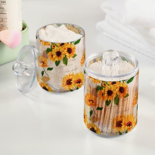 xigua 2 Pack Sunflower Qtip Holder Dispenser with Lids 14 oz Bathroom Storage Organizer Set,Clear Apothecary Jars Food Storage Containers for Tea,Coffee,Cotton Ball,Cotton Swab,Floss