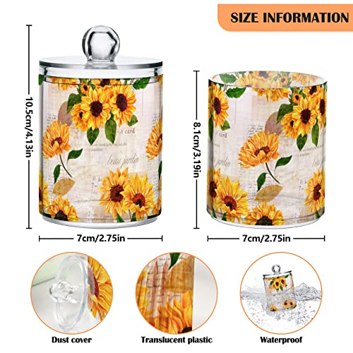 xigua 2 Pack Sunflower Qtip Holder Dispenser with Lids 14 oz Bathroom Storage Organizer Set,Clear Apothecary Jars Food Storage Containers for Tea,Coffee,Cotton Ball,Cotton Swab,Floss