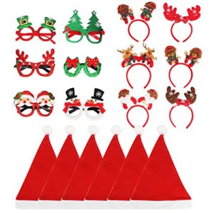 www 18 pieces christmas party costume supplies, christmas glitter party glasses frames christmas hat christmas headbands christmas slap bracelets set, 18 pcs assorted design for for christmas party favors xmas photo booth props