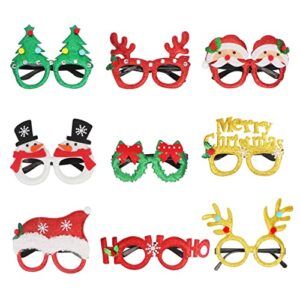 WWW 9Pcs Christmas Glasses Glitter Party Glasses Frames Christmas Decoration Costume Eyeglasses Funny Eyewear with 9 Designs for Christmas Party Favors Holiday Favors (One Size Fits All)