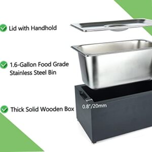 Kitchen Countertop Pine Wood Compost Bin, Stainless Steel Smell Proof Anti-Rust Insert with Lid and Pine Wood Box - 1.6 Gal (Gray)