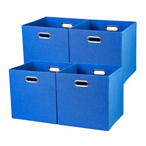 jermichoc 13x13 cube storage basket blue foldable square storage organizer bins with dual metal handles decorative for home closet shelf cabinet wardrobes, 4 pack