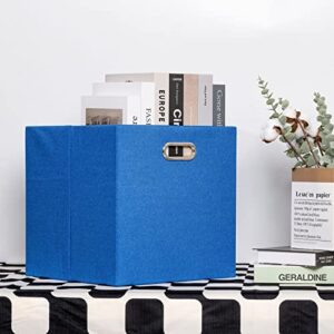 Jermichoc 13x13 Cube Storage Basket Blue Foldable Square Storage Organizer Bins with Dual Metal Handles Decorative for Home Closet Shelf Cabinet Wardrobes, 4 Pack