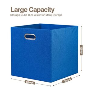 Jermichoc 13x13 Cube Storage Basket Blue Foldable Square Storage Organizer Bins with Dual Metal Handles Decorative for Home Closet Shelf Cabinet Wardrobes, 4 Pack